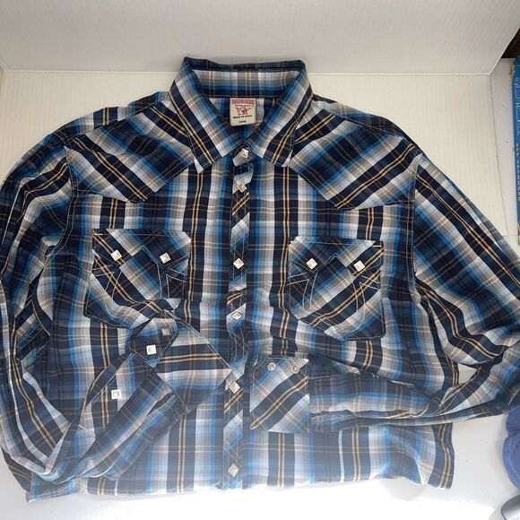 True Religion XL Pearl Snap Long Sleeve Button Up Plaid - Picture 1 of 9